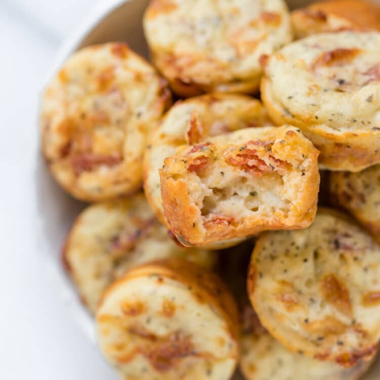 mini italian pizza bites in a white bowl
