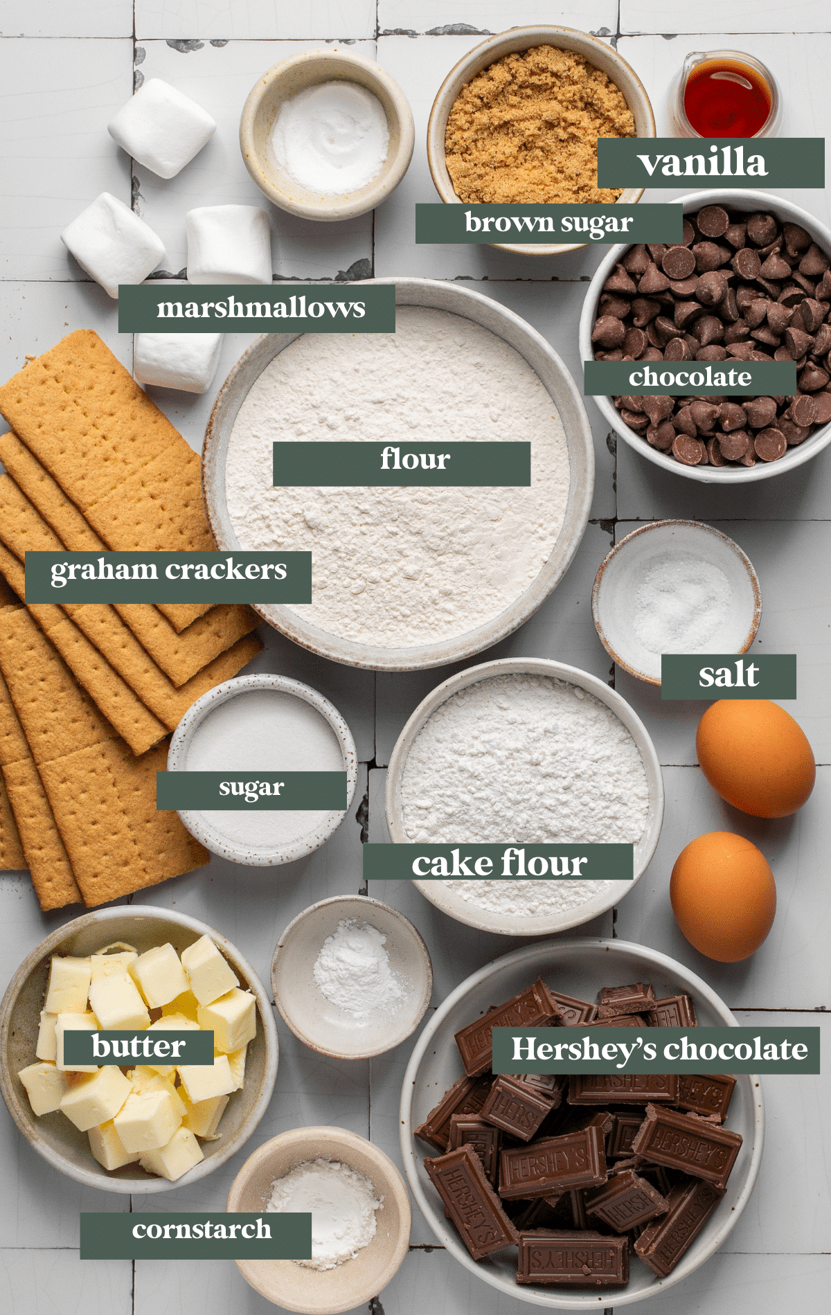 ingredients needed to make smores cookies.